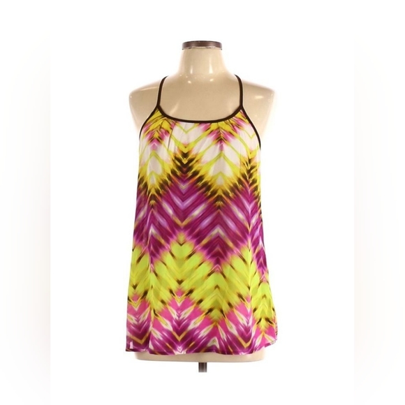 a.n.a Tops - A.n.a New Approach Petite Pink Chevron Print Chiffon Blouse w/ Lattice Back